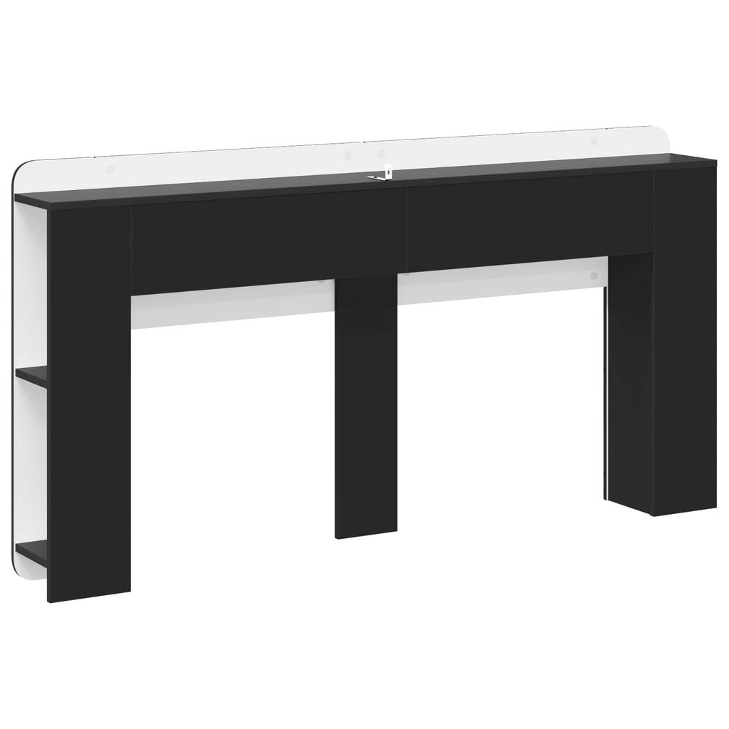 Headboard Cabinet with Storage Black Wood Based Material