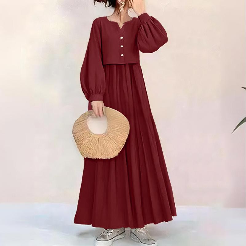 

ZANZEA Женское повседневное платье с V-образным вырезом, длинным рукавом, вставками, свободного кроя, длинное 5XL вино красного