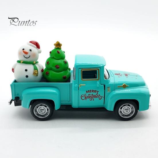 Miniature Christmas Car Decoration Pickup Truck Figurine, Vintage Statue with Santa Claus, Holiday Ornament Tree, Snowman, Alloy Vehicle for Party