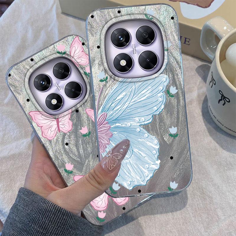 For Redmi Note 13 14S 14 Pro Plus 5G 14C A3 13C Poco X7 Pro Phone Case Leopard Feather Gauze Rainbow Butterfly Bumper Hard Cover