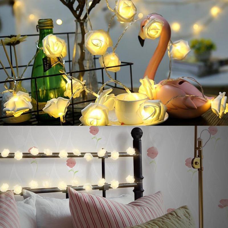 6M 40LED Rose Flower String Lights Battery Operated Foam Rose Fairy Garland Light for Home Bedroom Wedding Valentine's Day