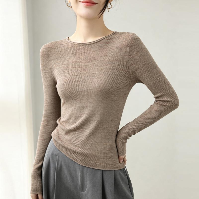 Women's 100% Pure Wool Seamless Round Neck Knit Sweater for Autumn/Winter