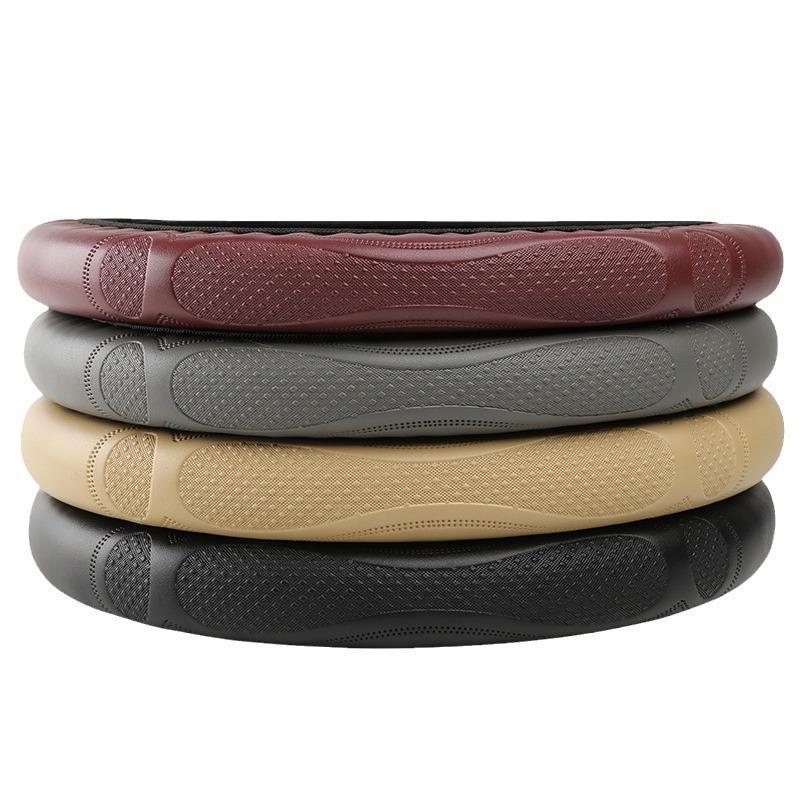 Exclusive Embossed Leather Double Circle Steering Wheel Cover with Universal Fit and Elastic Band