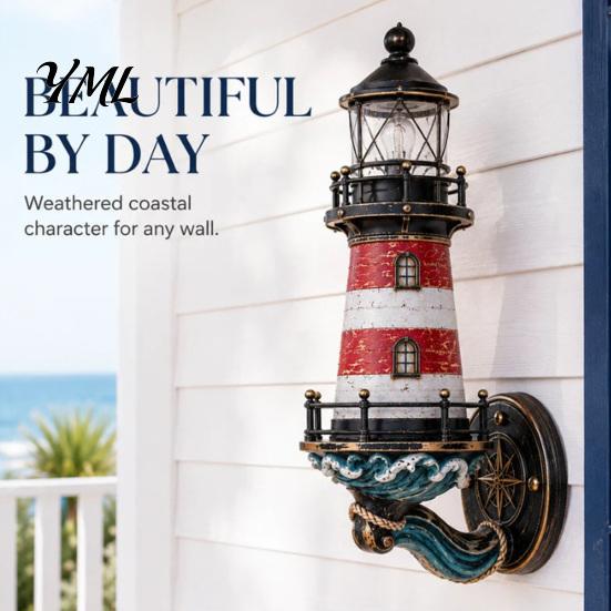 Coastal Wall Sconce Lighthouse Light, Vintage Nautical Lamp, Decorative Home Decor Light for Porch Patio Garden Beach House, Unique Housewarming Gift