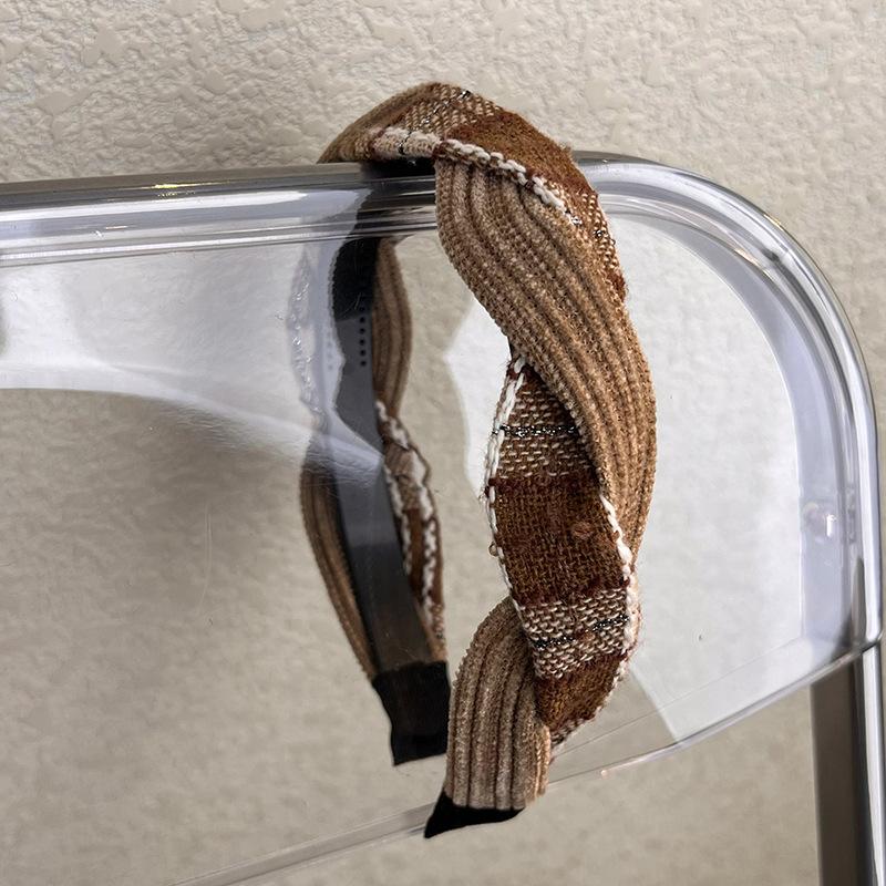 Retro New Coffee Color Knitting Twist Plaid Headband Width Hair Hoop for Womens Girls Elegant Hairband Fashion Hair Accessories