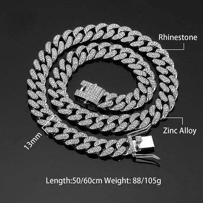 Hip Hop Shiny 13MM Cuban Link Chain Necklace/Bracelet  Color Rhinestone Iced Out Cuban Chain Punk Jewelry Necklace Gift