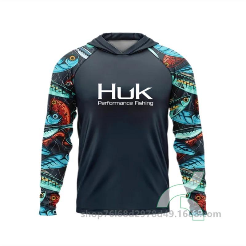 Mens UPF 50 Quick-Dry Fishing Shirt With Hood Long Sleeve Breathable Outdoor T-Shirt Angling Wear