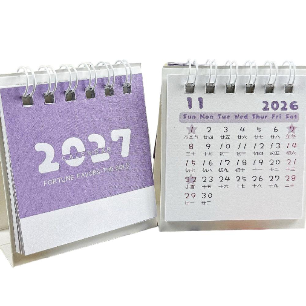 Creative 2027 Mini Calendar Thick Paper Portable Office Desktop Calendar Minimalist Spiral Binding Checklist Planner