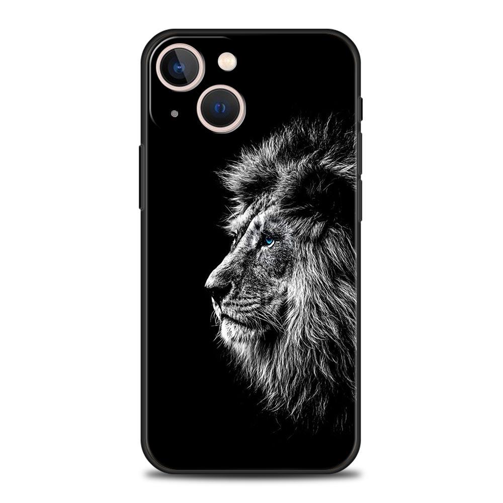 Lion Wild Animals Luxury Phone Case For iPhone 13 15 14 12 Mini 11 Pro MAX XR X SE XS 7 8 Plus Silicone Black Protection Cover
