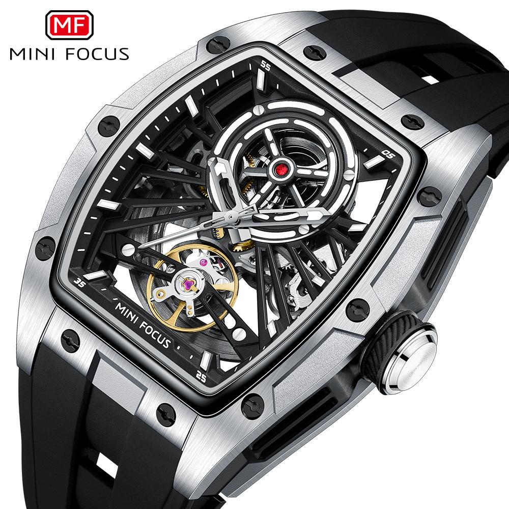Orologio: Orologio da Uomo a Botte di Vino Cassa in Acciaio Completamente Scheletrato Automatico Meccanico Orologio da Uomo