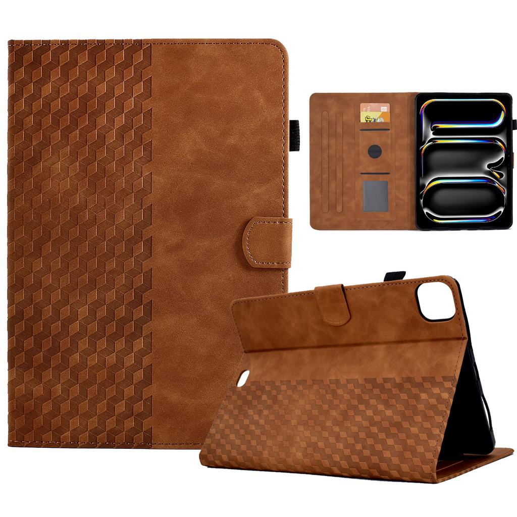 A3 For iPad Pro 11 (2024) Case Card Slots Leather Tablet Cover Block Pattern