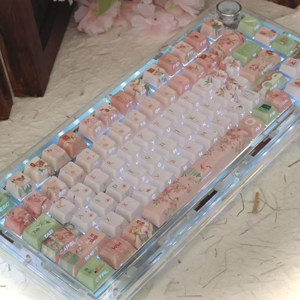 Keycap Jinguancheng Cherry Moa Pbt Side Engraved Moa Five-Sided Thermal Sublimation Pink Keycap