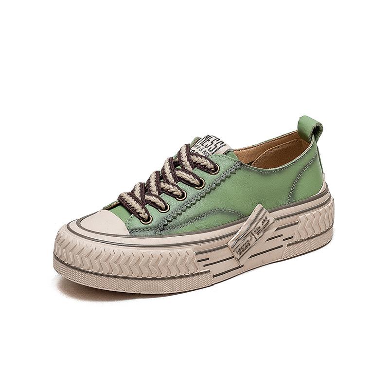 Fashion GKTINOO 2025 New Spring Genuine Leather Women Shoes Sneakers Lace-up Sewing Flat Handmade Leisure Comfortable Ladies Shoes