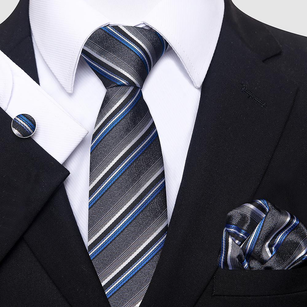 Korean Version Of Casual Floral Tie Men'S Jacquard Polyester Silk Pocket Towel Cufflink Tie Set