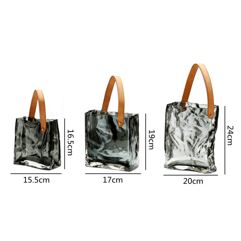 Glass Vase Transparent Tote Bag Shape Wrinkled Irregular Texture Flower Vase Hydroponics Accessories Terrarium Home Decoration
