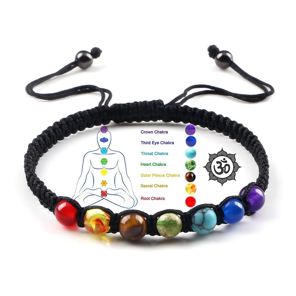 Handmade 7 Chakra Bracelet Natural Stone Braided Rope Yoga Reiki Healing Balance Bracelets & Bangles Meditation Gift