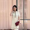 Nanyou Trendy Double G Knit Color Block Lapel Dress - Summer 2025, Age-Reducing, Single-Breasted, Short-Sleeved for Women