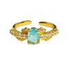 Medieval Vintage Colored Treasure Wings Flash Diamond Zir*****Pen Ring Niche High-End Light Luxury Ring Woman