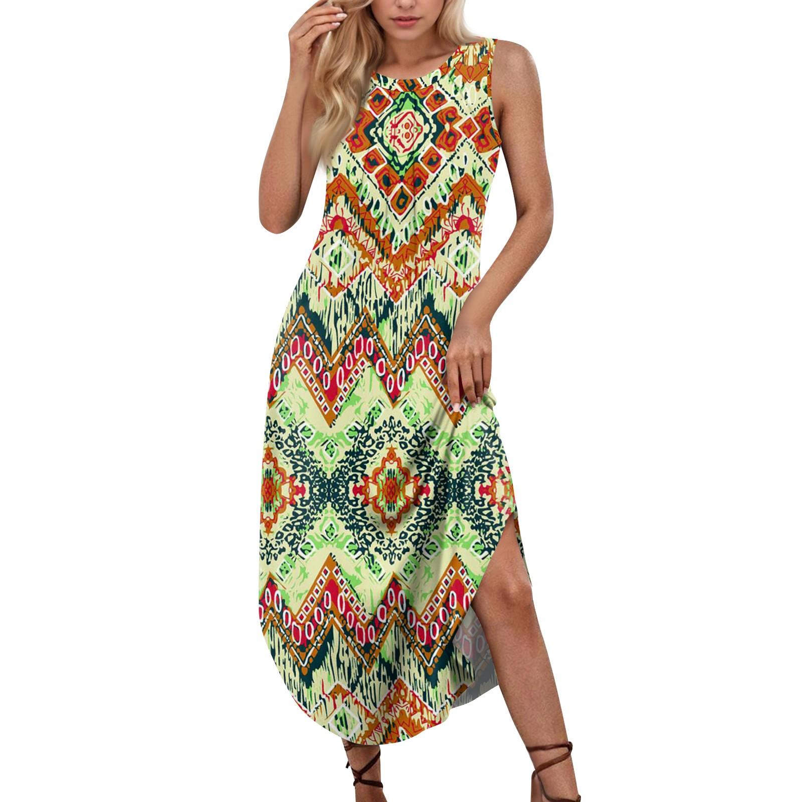 

Женские летние повседневные платья без рукавов с принтом и U-образным вырезом S зелёный