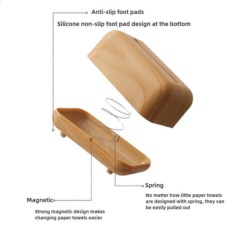 ABS Taschentuchbox mit Deckel Kunststoff Papierhalter Serviettenetui Imitation Holzmaserung Aufbewahrungsorganizer für Heim Schreibtischdeko