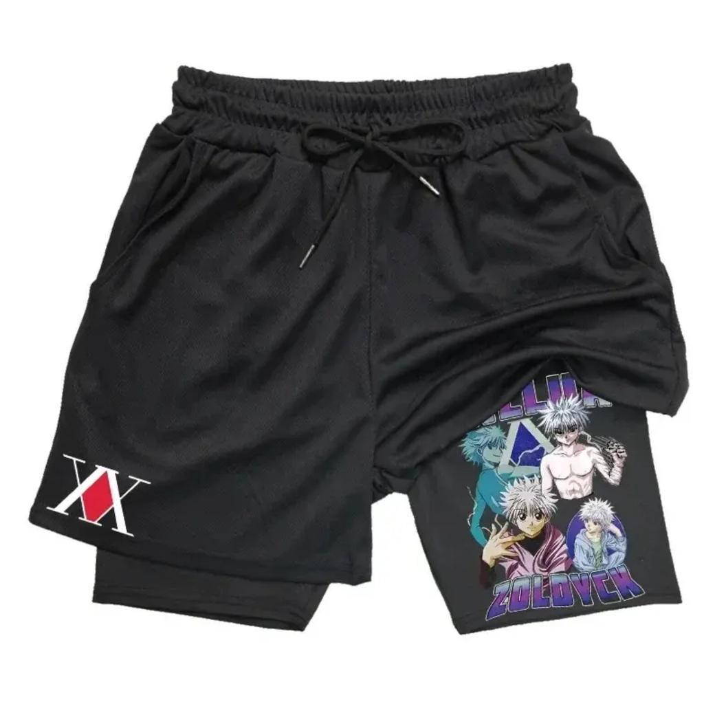 Cartoon Printed Adult Double Shorts Men's Fitness Sports Casual Shorts