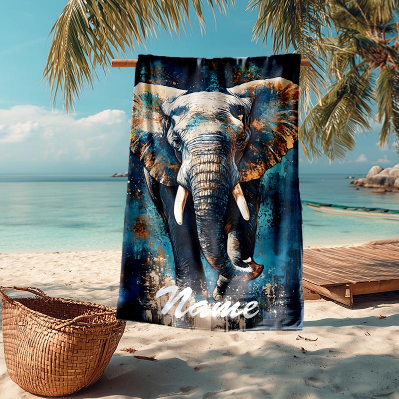 Custom Name Ultra-Soft Beach Towel with Elephant Theme,Ideal for Pool - Camping, Diving - Perfect Travel Essential, Vibrant Beach Towel.