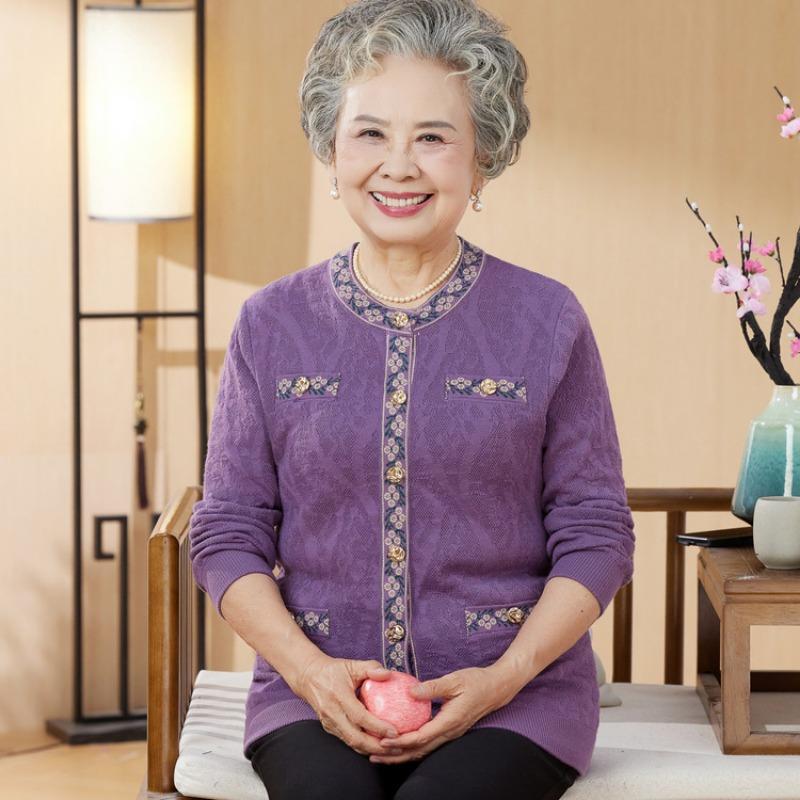 Autumn and Winter Thickened Knitted Sweater Jacket Old Man Old Lady On Clothes Old Man Autumn Clothes Female Grandma Cardigan