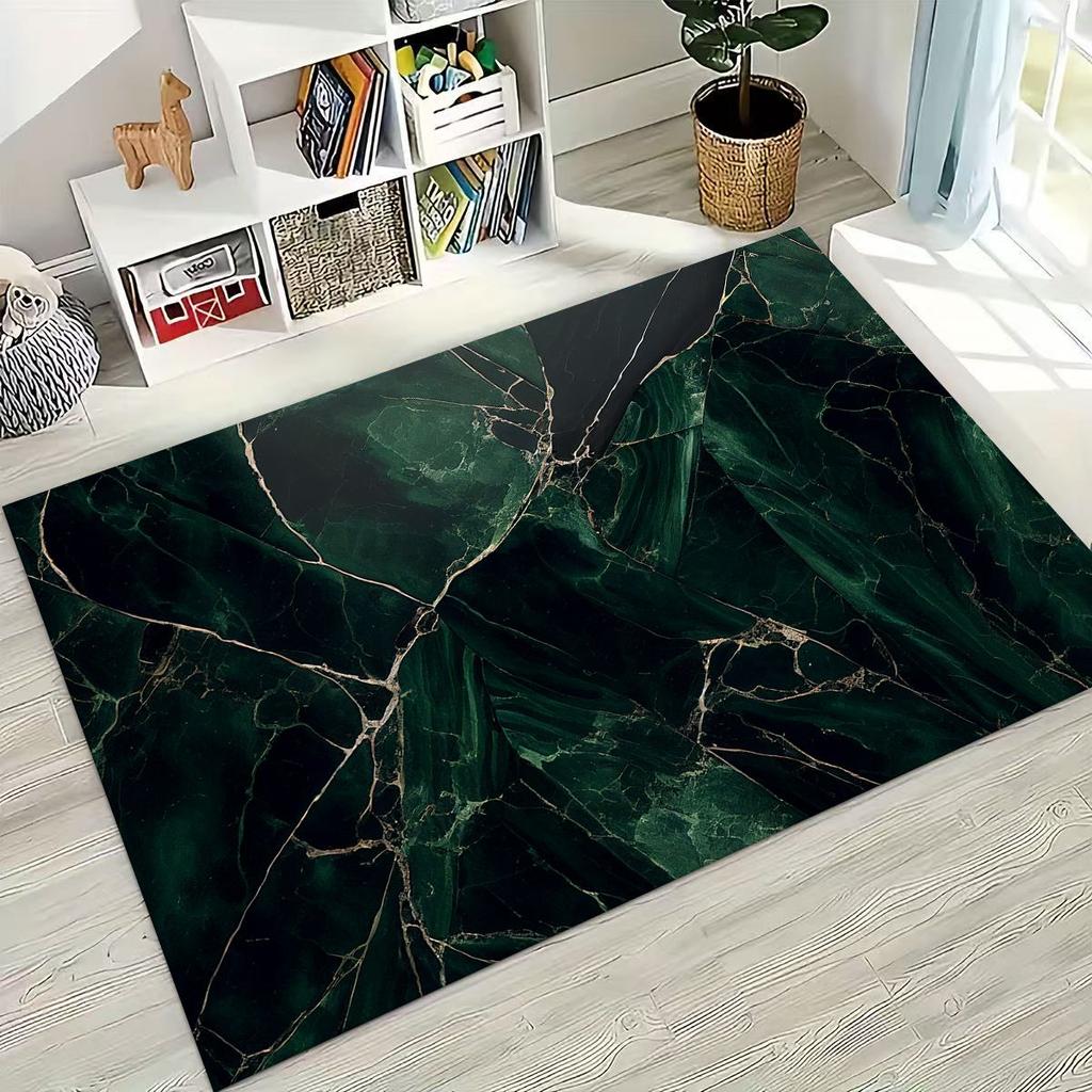 2026 Luxurious Marble Black Green Gold Colorful Stone Texture Rug for Bedroom Living Room Sofa Home Doormat Decor,Non-slip Mat