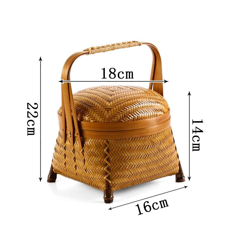 Bamboo products Handmade bamboo woven hand basket with lid Household round desktop tea set Storage basket Dim sum basket Mini food box