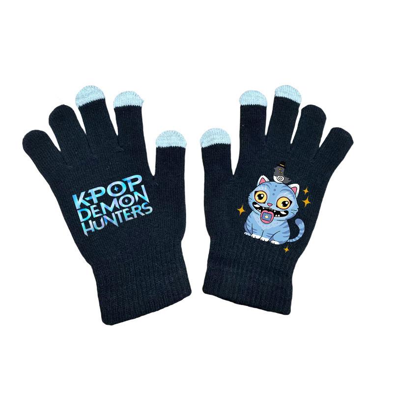 Kids Boys Girls Demon Hunters Derpy Printed Velvet Autumn Winter Warm Knitted Gloves