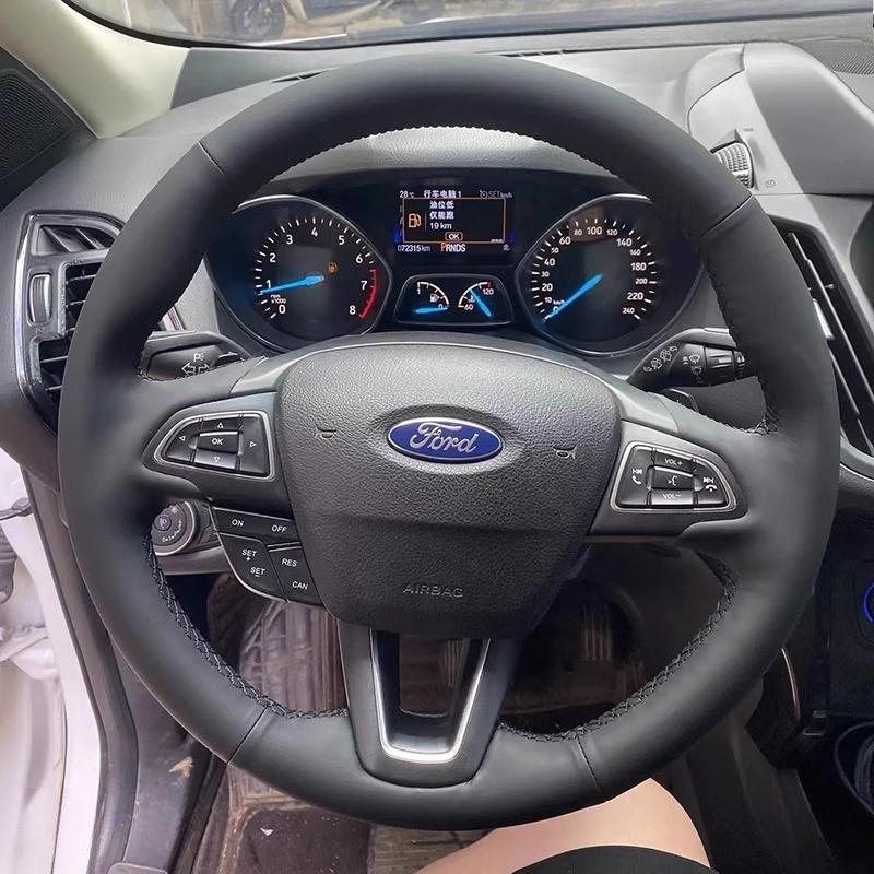 Для Ford Focus 3 Kuga 2016- Escape C-MAX Ecosport 2018- Ручная прошивка Нескользящая Кожаная Накладка на Руль Автомобиля 1