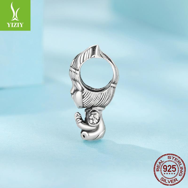 Retro Little Wukong Diy Beading Accessories Chinese Style Cartoon S925 Sterling Silver Beads Loose Beads