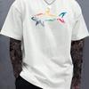2D trendy high-quality print 2025 summer fashion fitness small fish graffiti black and white pure cotton short-sleeved T-shirt