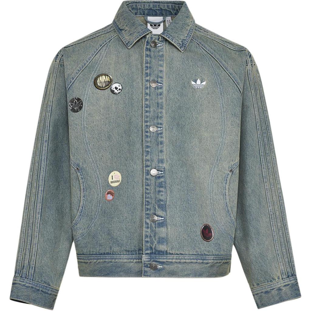 Adidas Originals Denim Jacket Valentines Day Edition Striped Collar Sports Casual Long Sleeve Denim Jacket Men Jackets KT6363