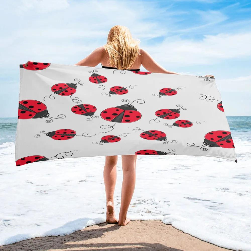 Ladybug Beach Towel Microfiber Cartoon Insect Bath Towel Quick-dry Swimming Cover Soft Portable Camping Sport Spa Travel Towels