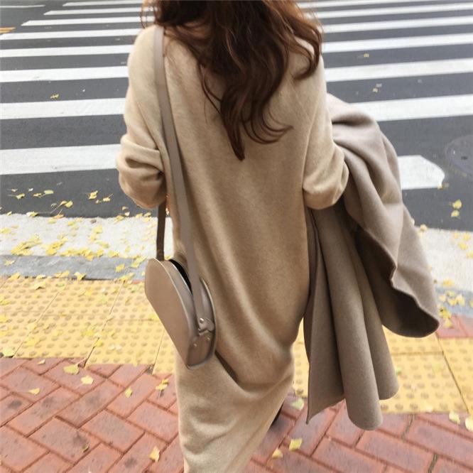 2022 Autumn/Winter Korean V-neck Chic Knit Dress - Slimming, Mid-length, Loose, Woolen Skirt