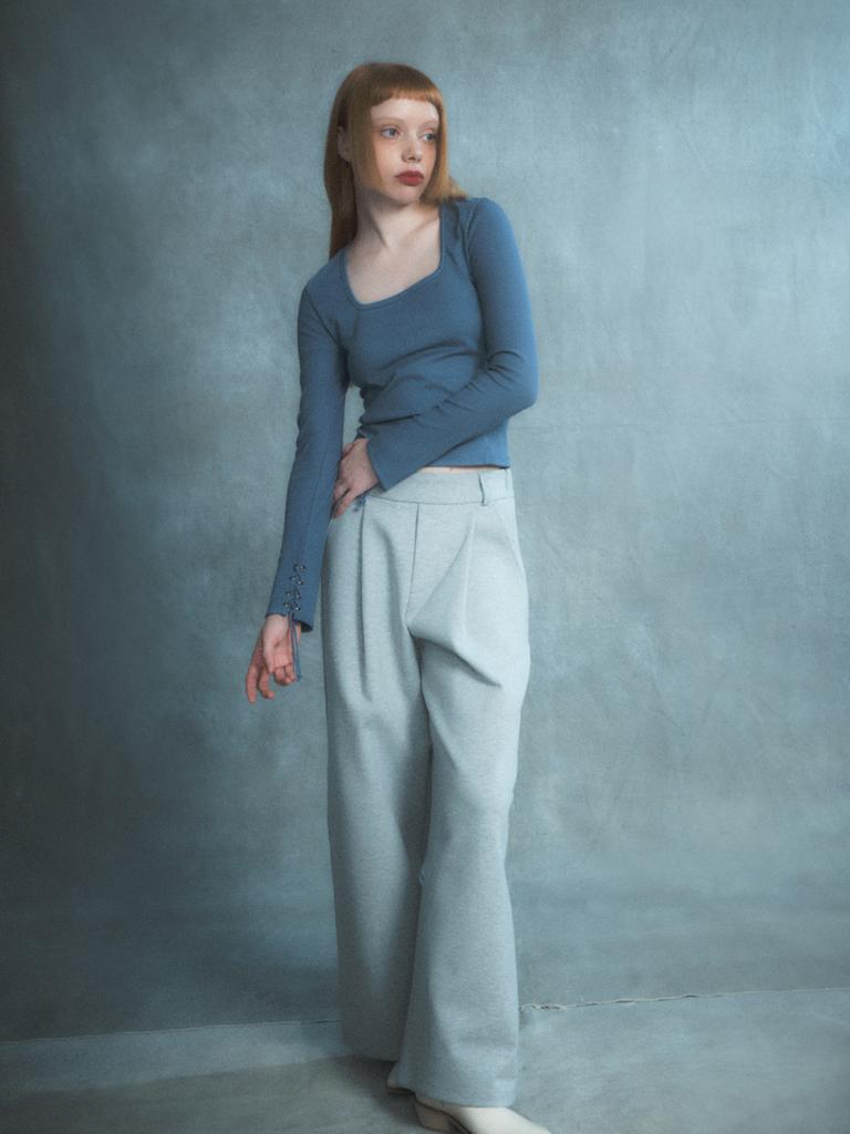 RENNESMIA Elastic Waist Wide Pants_Gray