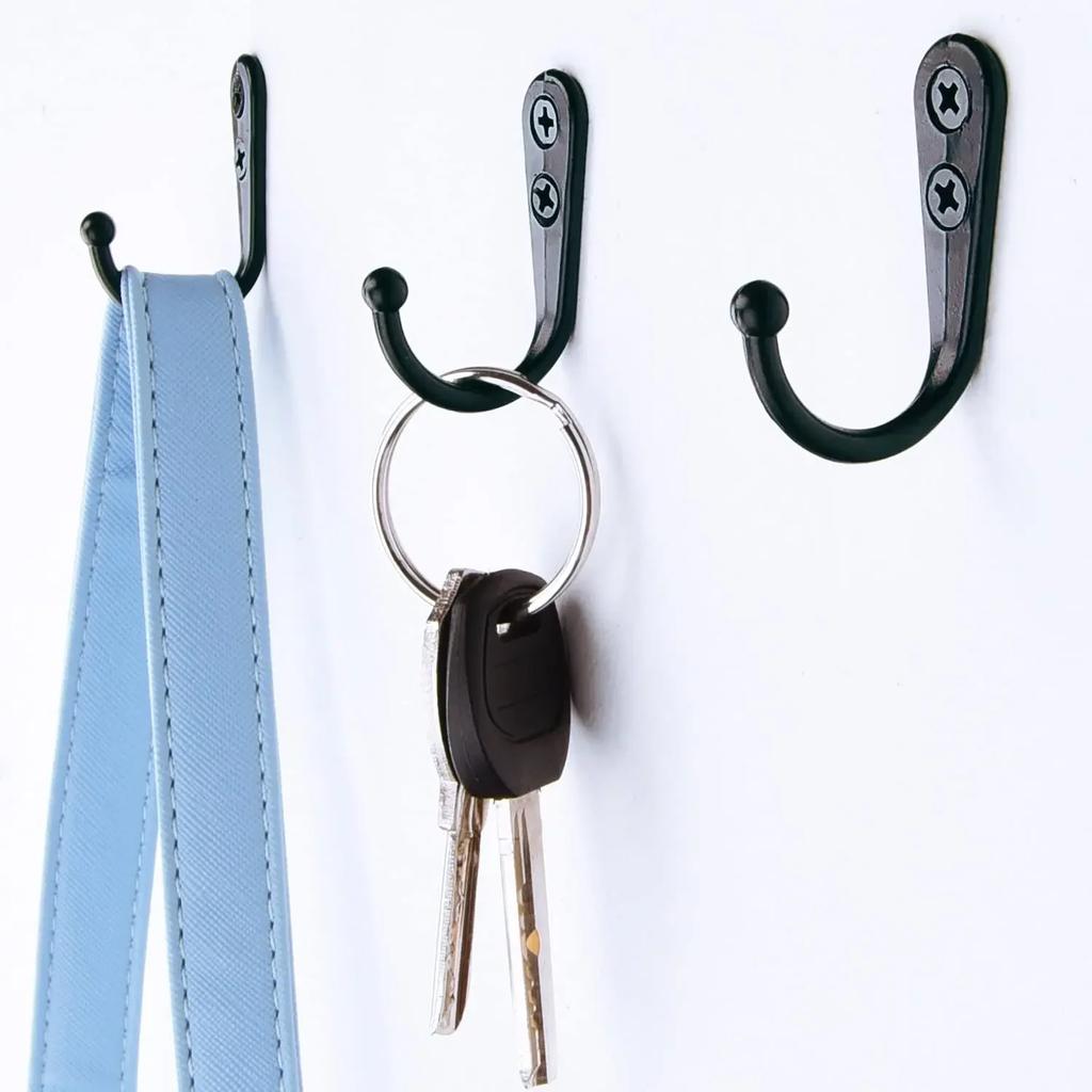 10pc Wall Mounted Single Coat Hanger Hook Rustic Robe Hook Black Metal Towel Hook Classic Style Hanger for Hat Key Closet Bag Backpack
