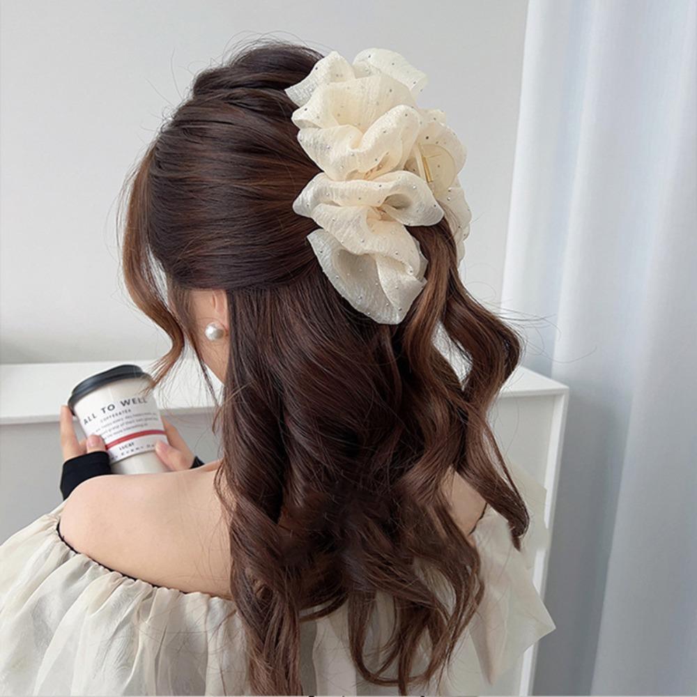 Double-Sided Mesh Silk Hairpin Plastic Ponytail Clip Advanced Sense Shark Hair Clip  Women Girls