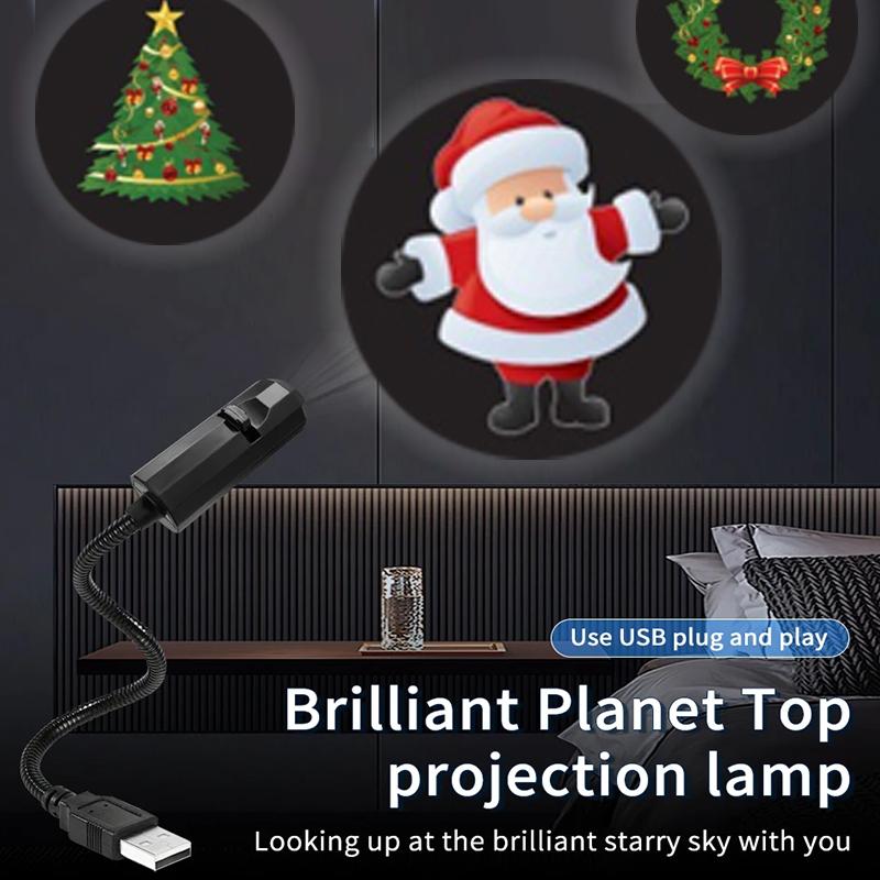 Christmas Deer Snowflake Switchable Pattern Projection Lamp USB Ambiance Night Light 360° Rotate for ChristmasGift Ceiling Decor