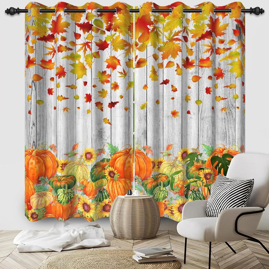 Orange Yellow Leaves Curtain Fall Scenery Forest Trees Window Drapes Panels Set Patio Office Living Room Curtains Light Blocking Polyester Great Decor