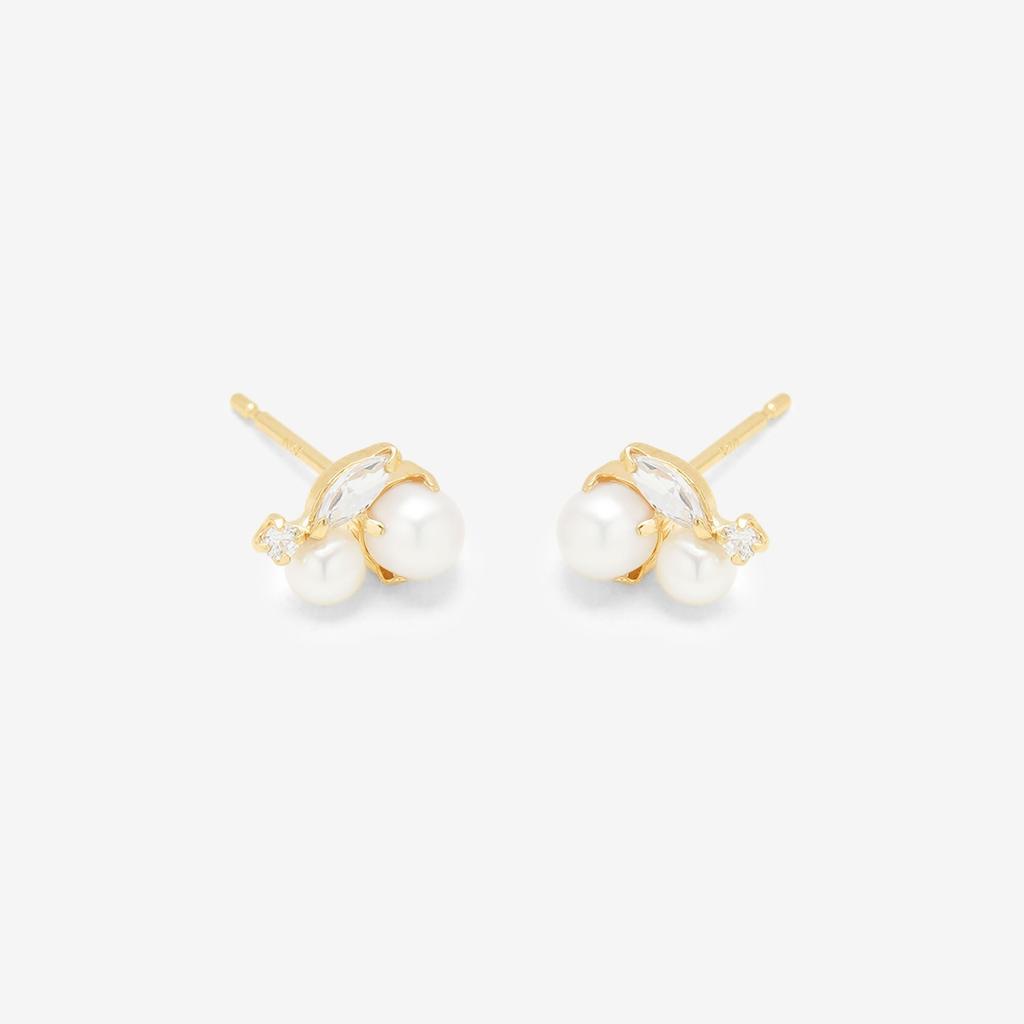 ESTELLE [Official] Women's Earrings, 10K Yellow Gold with Freshwater Pearl, 0222-9392-0019-0000