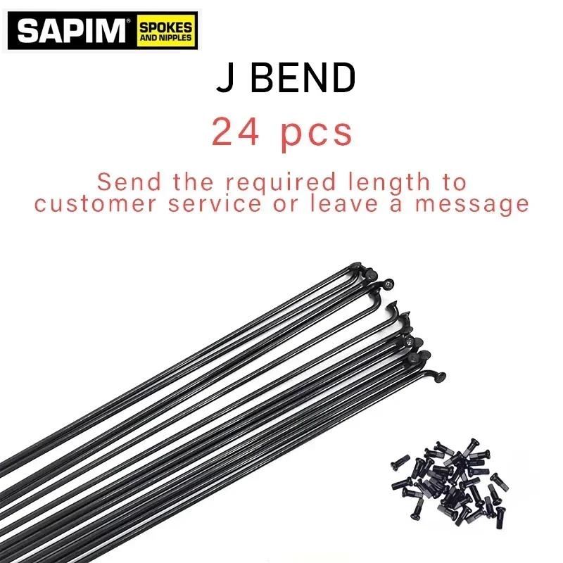 SAPIM Bicycle Spoke 2.0 Round J-shaped Bend/Straight Pull Head 100-310mm Free Choice Bicycle Spoke Comes with Black Copper Cap J-BEND 24pcs