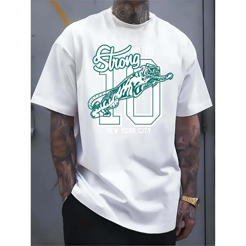 

European sizes Men s White T - shirt: Fierce Tenacity: Bold Tiger Men s Tee 4XL білий