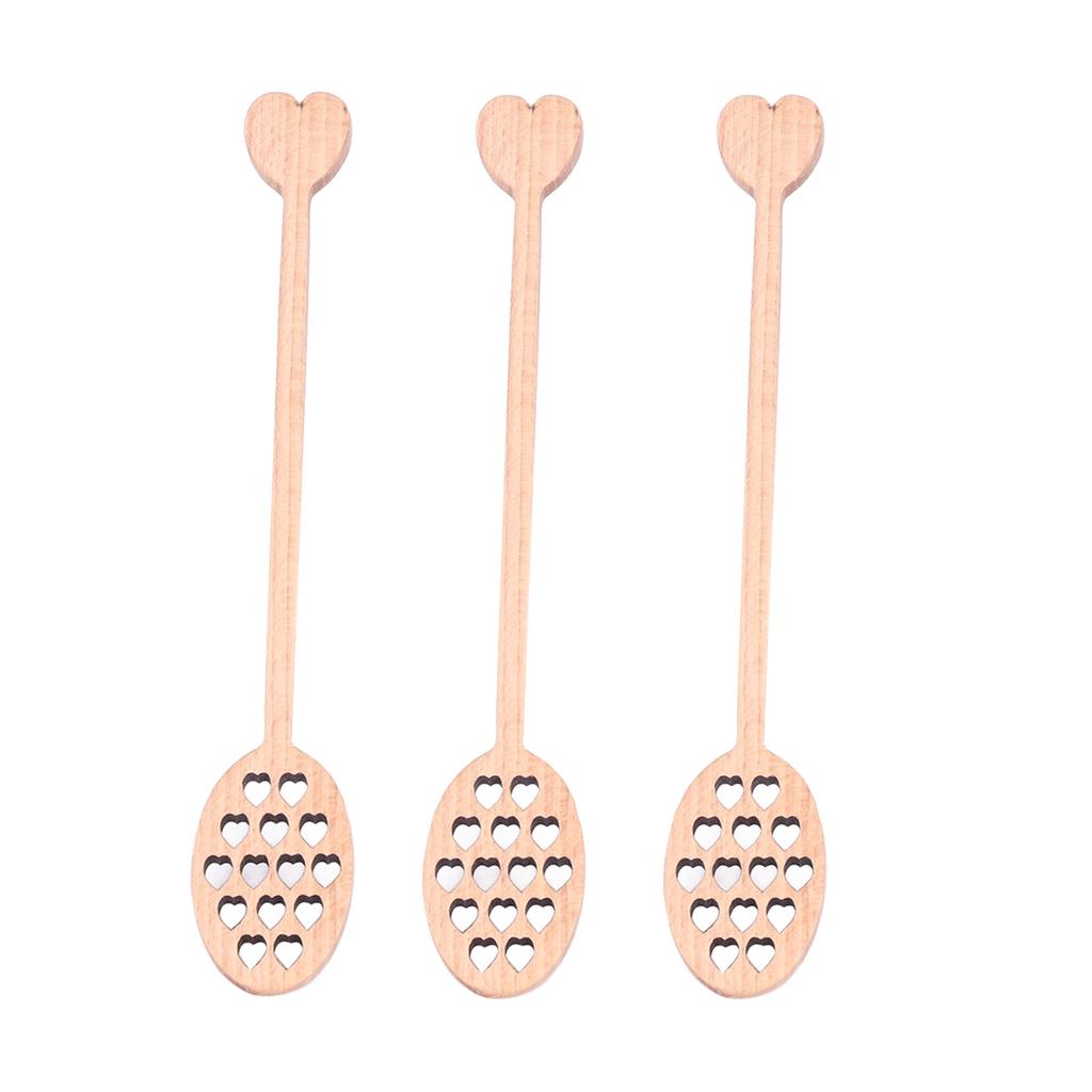 3pcs Wood Honey Dipper Heart Pattern Chinese Cherry Wooden Mixing Stirrer Kitchen Tableware