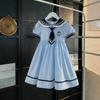 Children's Korean-Style Summer Sailor Dress with Cartoon Design
