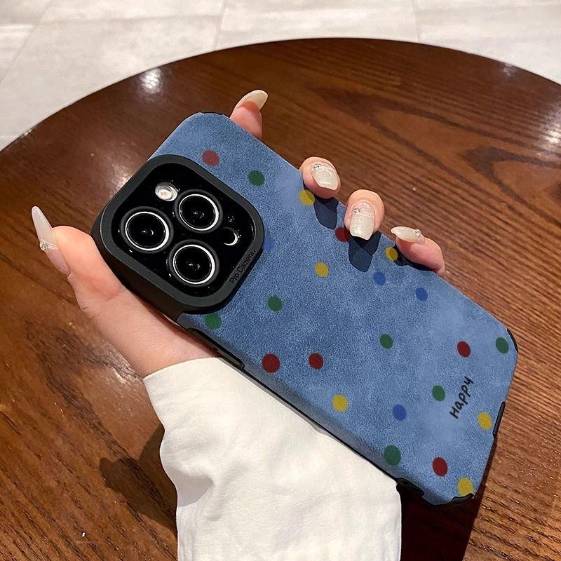 Autumn and winter simple color polka dots suitable for Apple 17Pro new 15 flip fur iPhon16promax anti-drop essence