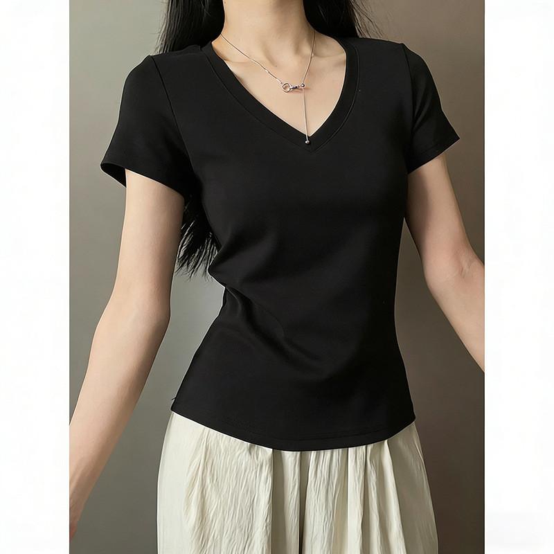 Summer New Slim Fit U Neck T Shirt For Women Casual Daily Wear With Soft Rayon Fabric
