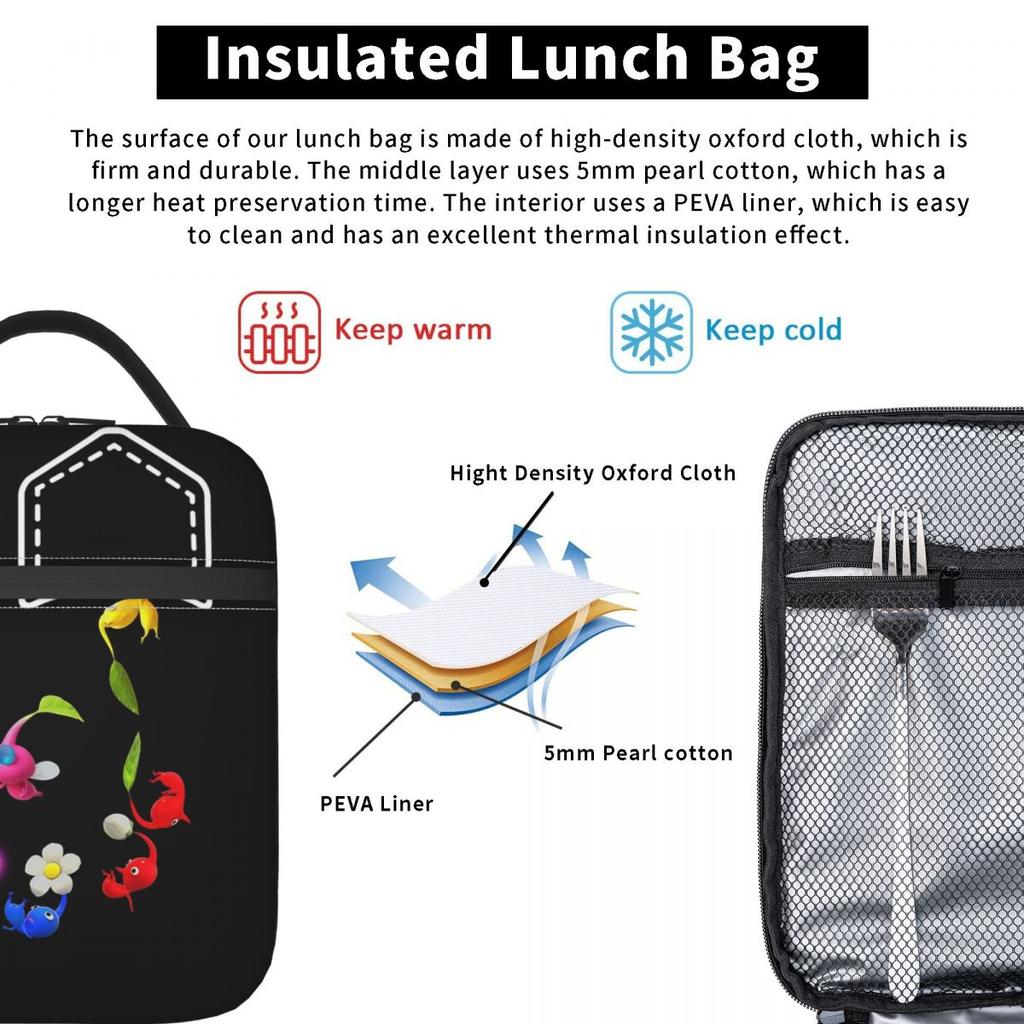 Cartoon Pikmin Animation Insulated Lunch Bag for Women Office Cooler Thermal Food Box Tote Leakproof Lunch Boxes Container