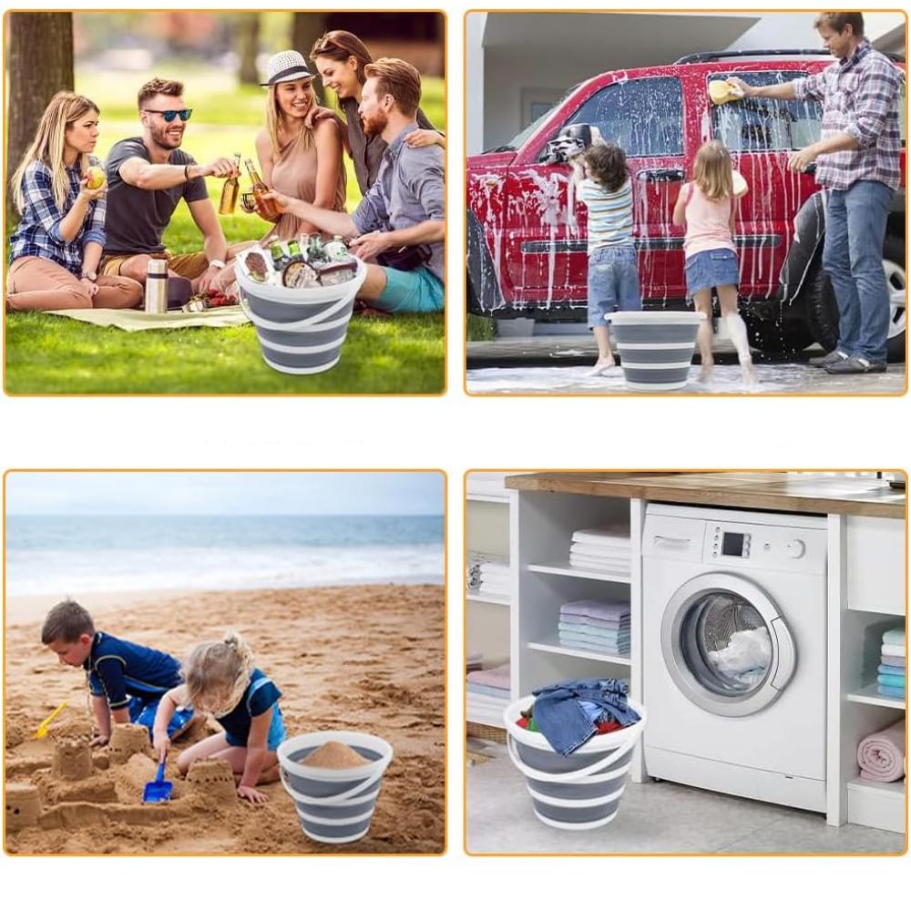 10L Foldable Bucket with Strong Folding Gallon Silicone Bucket Flexible, Sturdy Handle for Hiking, Backpacking, Camping, Outdoor